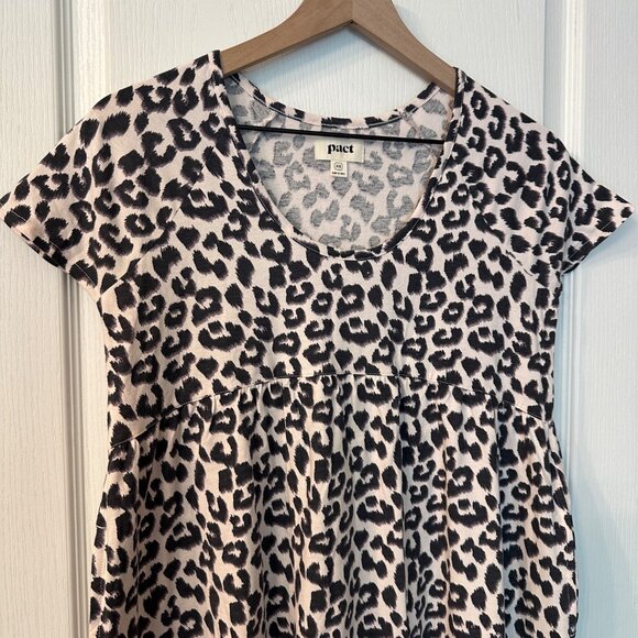 Pact | XS Organic Cotton Pink Leopard Revive Baby Doll Tiered Swing Mini Dress - Picture 4 of 10
